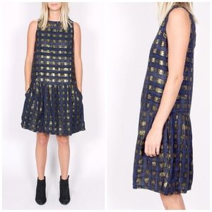 Ace & Jig Blue Gold Plaid Party Sleeveless Dress